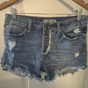 Just USA Women's Button-Fly Frayed Denim Shorts